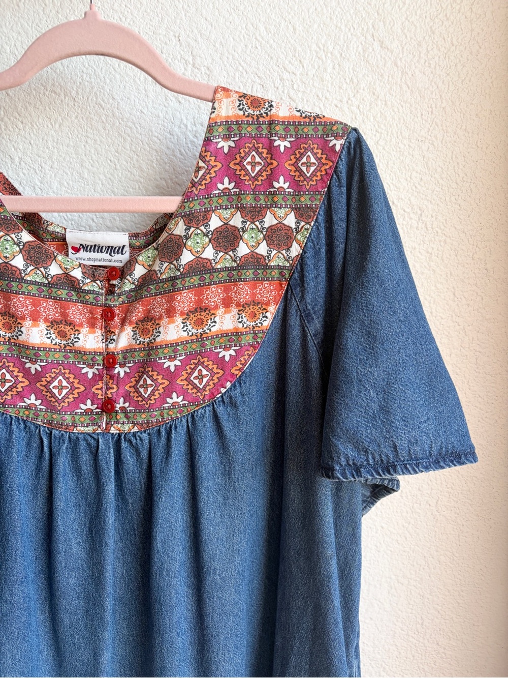 Vintage Denim Patchwork Ruffle Hem Midi Dress - Picture 3 of 4
